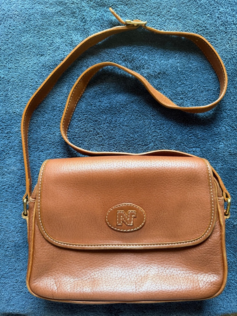 Nina Ricci Tan/Brown Leather Crossbody Bag with NF Logo